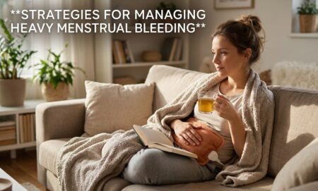 A 2026 guide to menstrual health showing iron-rich foods, water, and NSAID medication for flow management