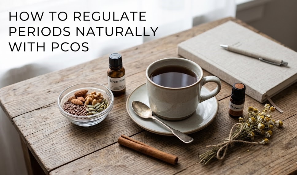 A woman sitting peacefully on a yoga mat, representing natural and healthy lifestyle choices for managing PCOS symptoms.